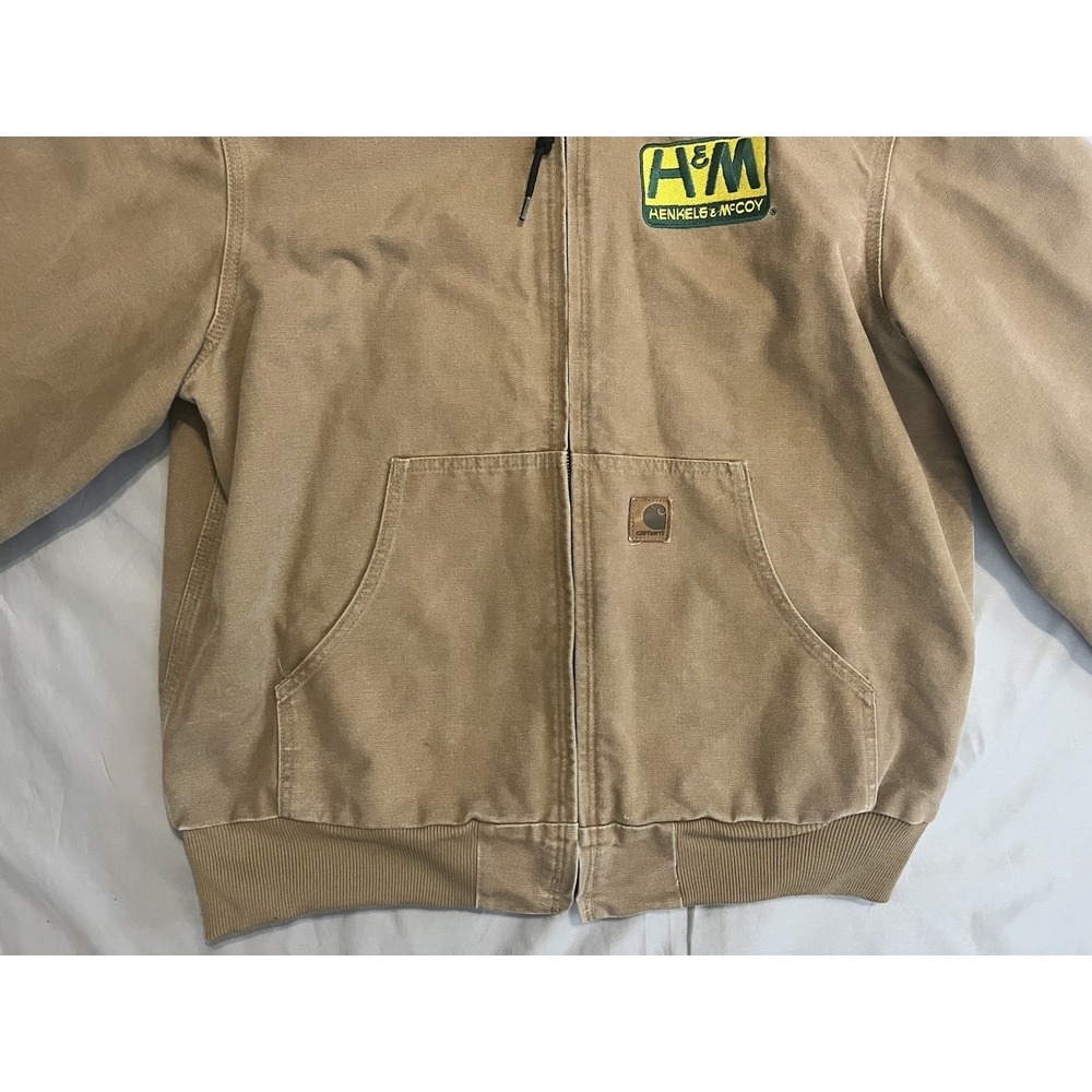 Carhartt Jacket Henkles & McCoy J25 CML Hooded Coat Tan Work Wear Distressed L - Picture 6 of 16